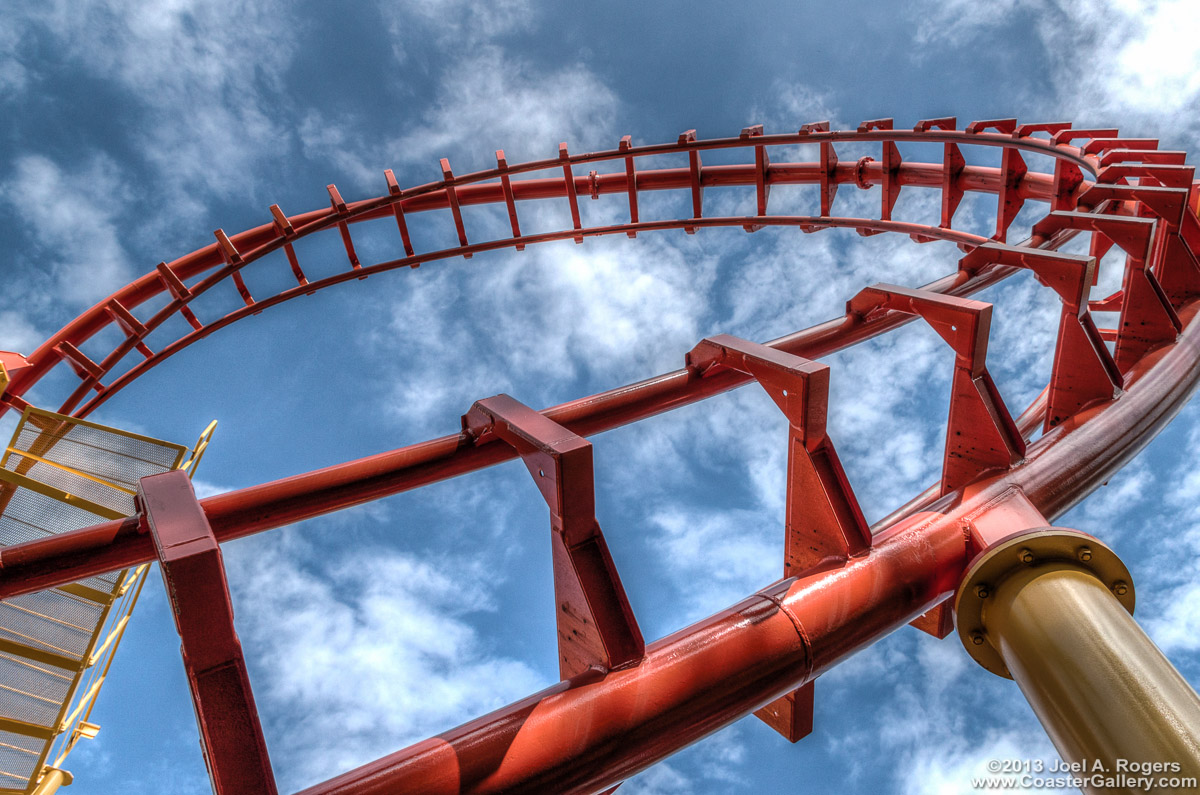 Looking up at the loop of a Vekoma Boomerang