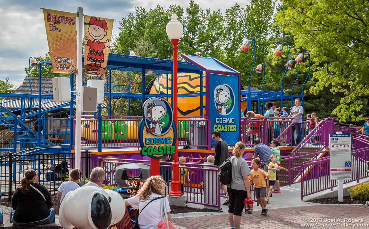 Cosmic Coaster in Planet Snoopy at the Worlds of Fun amusement park in Kansas City