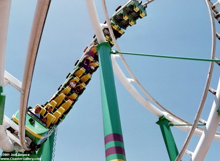 Looking up at the coaster's loop