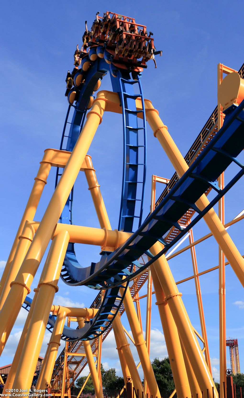 Looking up at a rollercoaster