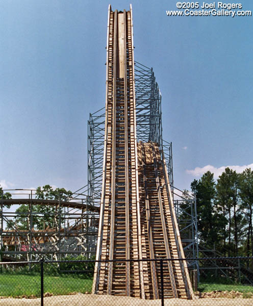 Head-on view of Hades roller coaster and tunnel