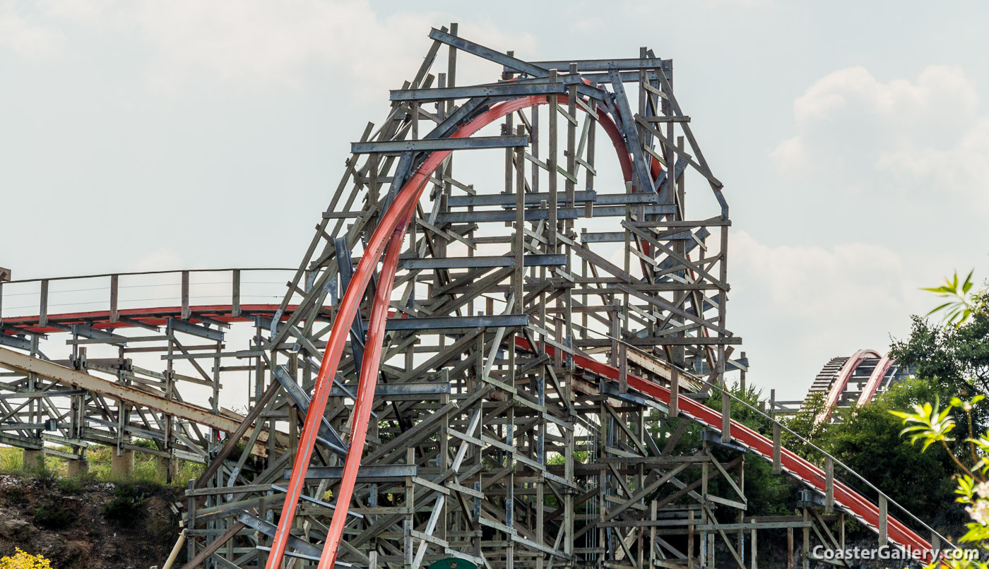 Barrel roll loop on the Iron Rattler at Six Flags Fiesta Texas
