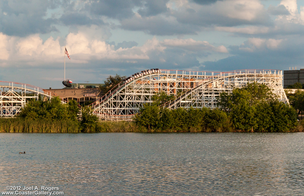 Wood roller coaster at Six Flags in Arlington, Texas