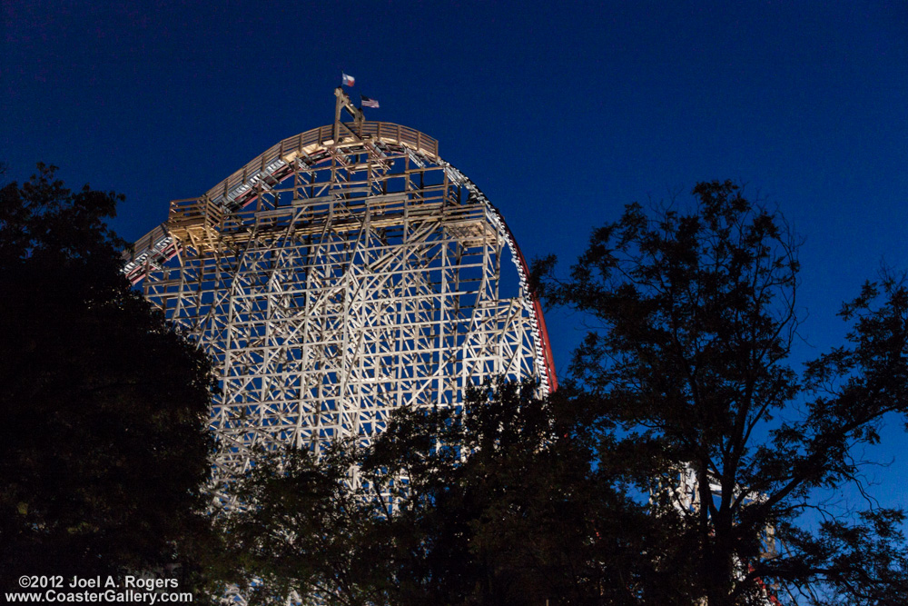 Roller coaster at night