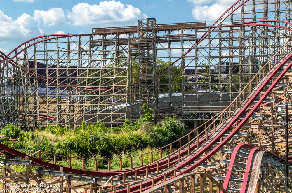 Wooden tunnels on a roller coaster track