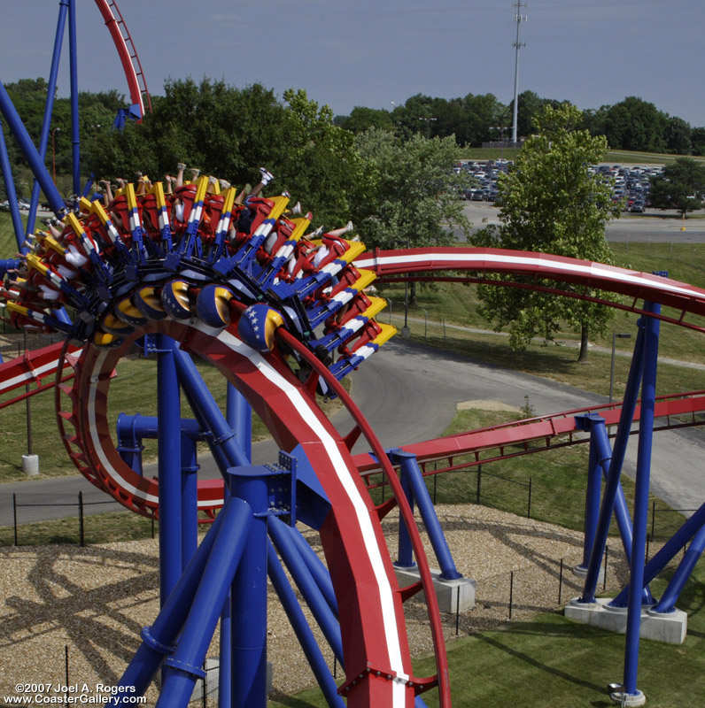 28-passenger trains on Patriot roller coaster