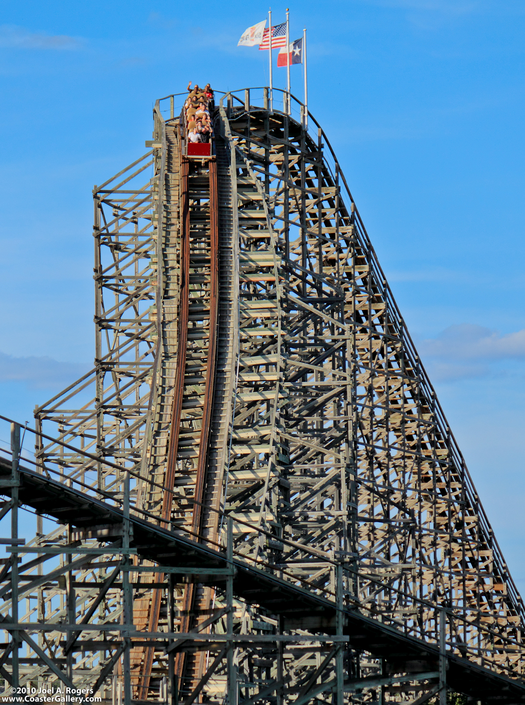 Rattler roller coaster train built by PTC