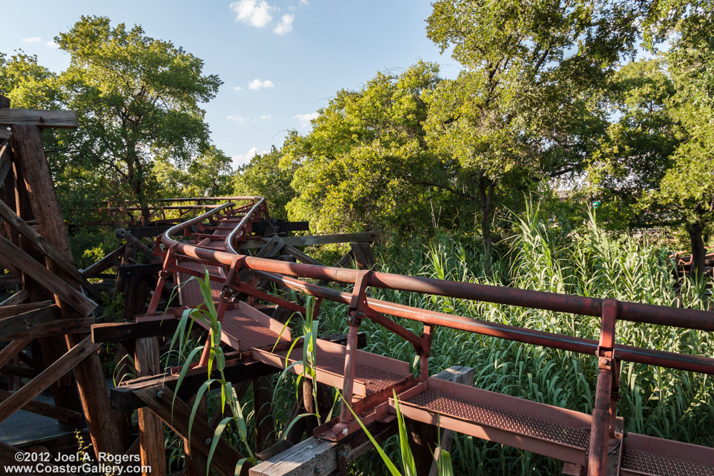 Mine Train meandering through an amusement park