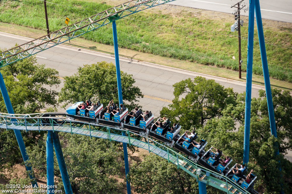 Aerial view the Shock Wave Schwarzkopf roller coaster