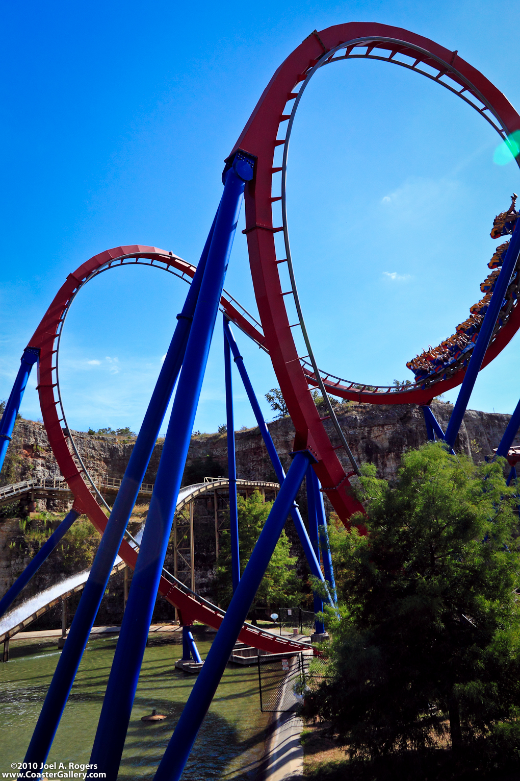 Cobra Roll inversion on a B and M roller coaster at Six Flags Fiesta Texas.