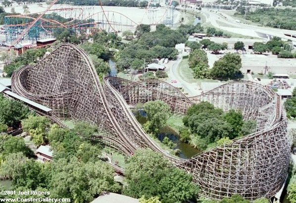 Aerial view of Texas Giant roller coaster near Forth Worth, Texas