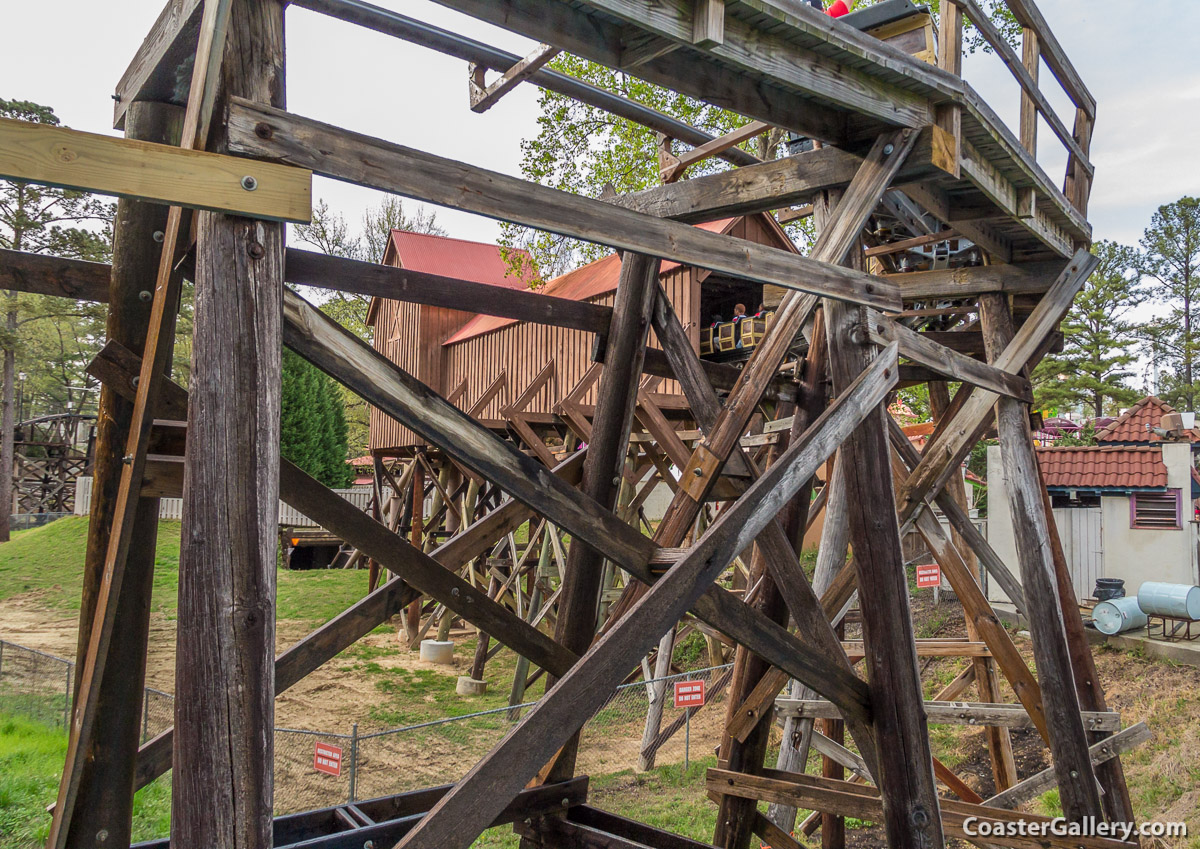 Pictures of a roller coaster at an amusement park. Taken by Joel A. Rogers of CoasterGallery.com