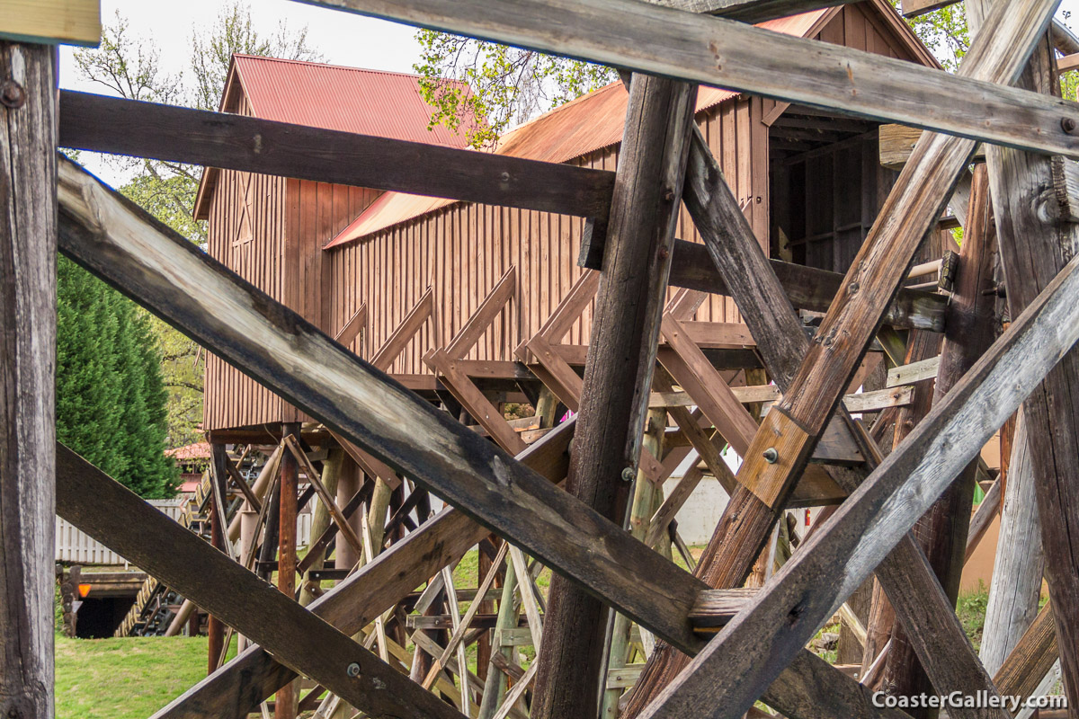 Pictures of a roller coaster at an amusement park. Taken by Joel A. Rogers of CoasterGallery.com