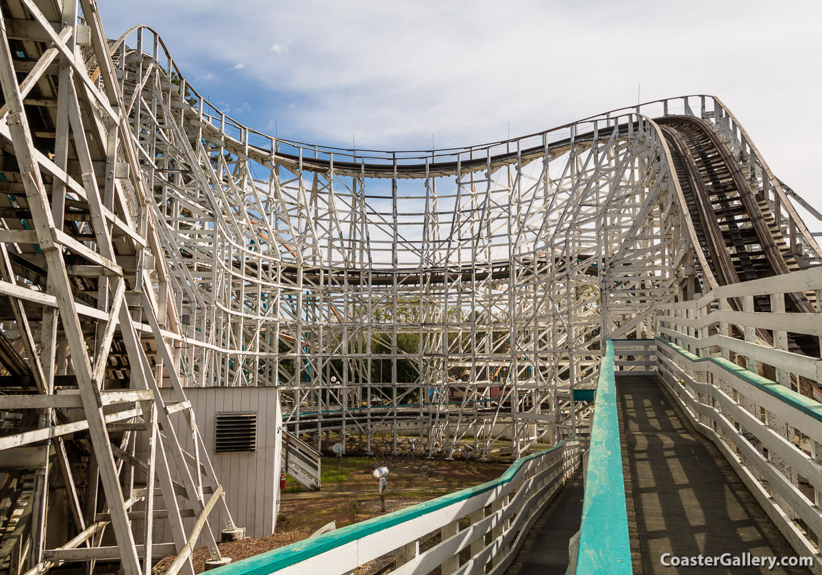 This pictures and the history of the Georgia Cyclone roller coaster at Six Flags.