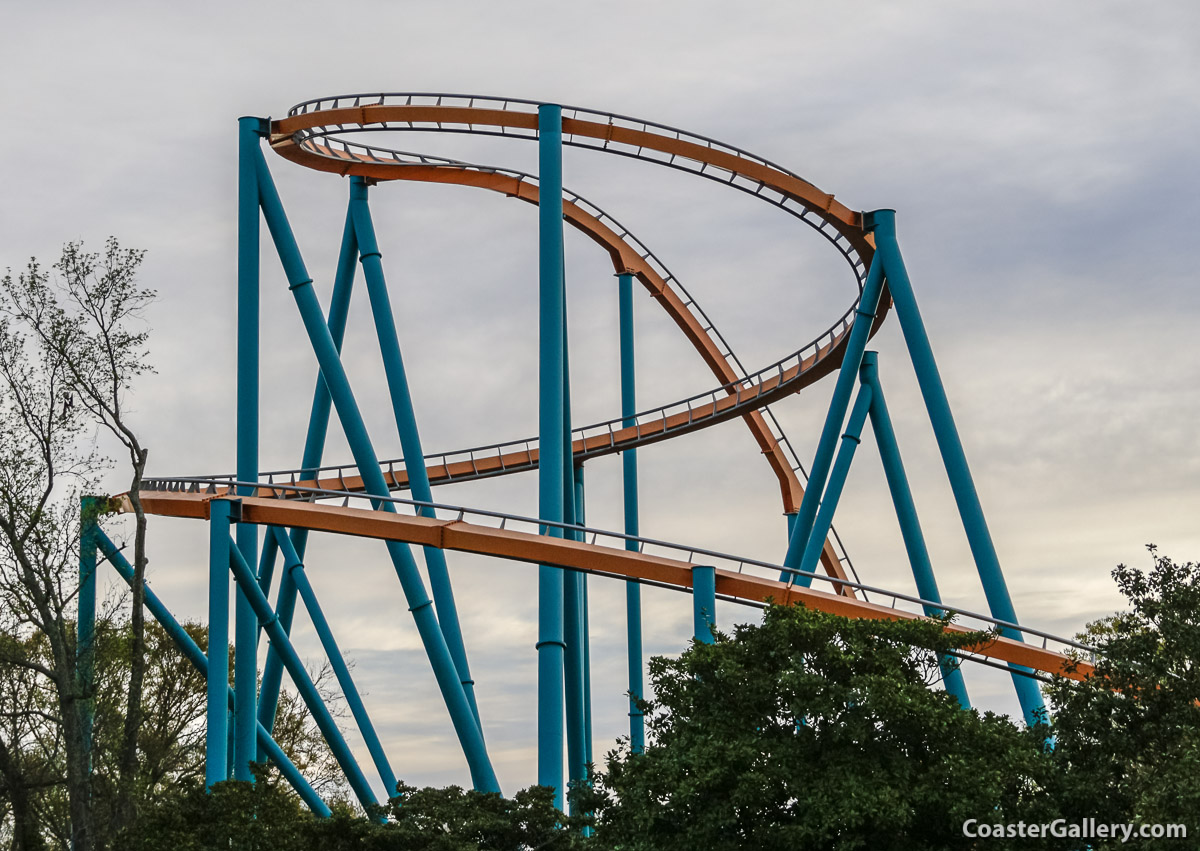 Descending helix on the Goliath roller coaster at Six Flags Over Georgia
