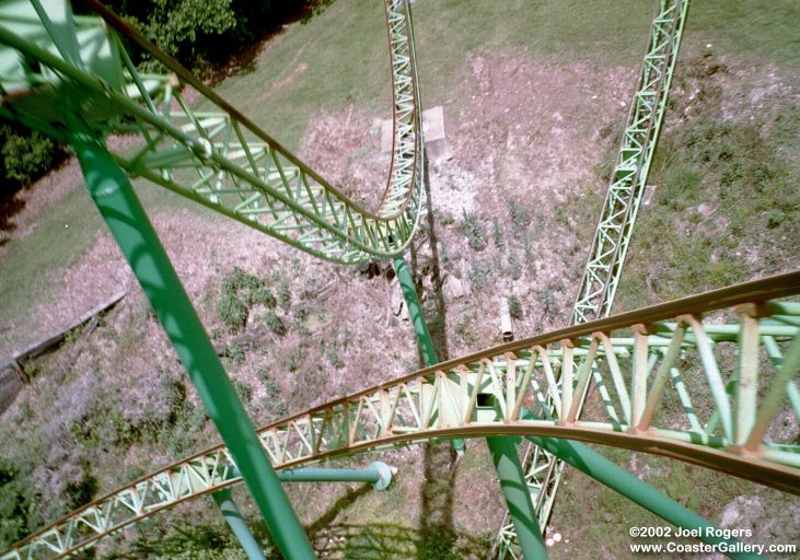 Point of View shot taken on a looping roller coaster at Six Flags