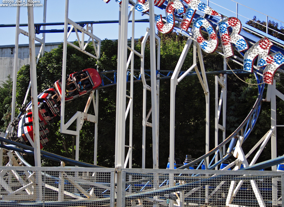 A diving loop on a roller coaster