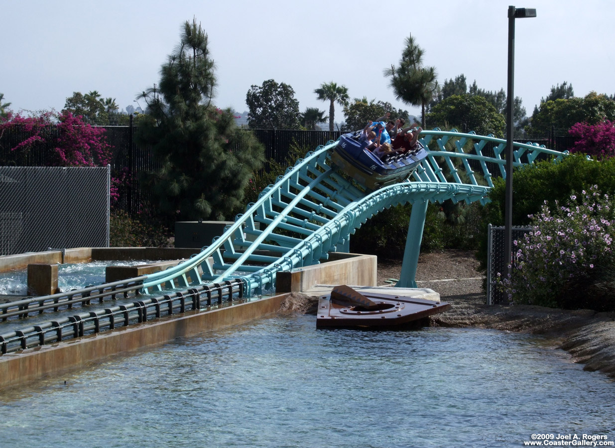 Roller coaster about to hit the water