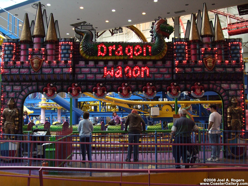 Roller coaster decorations at an indoor amusement park