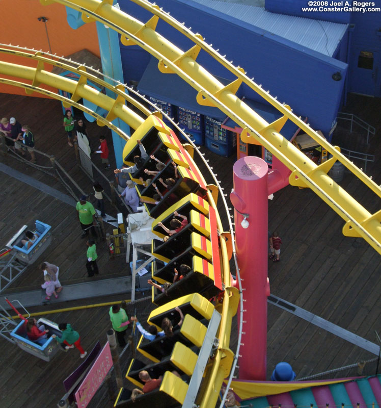 Aerial view of a large roller coaster