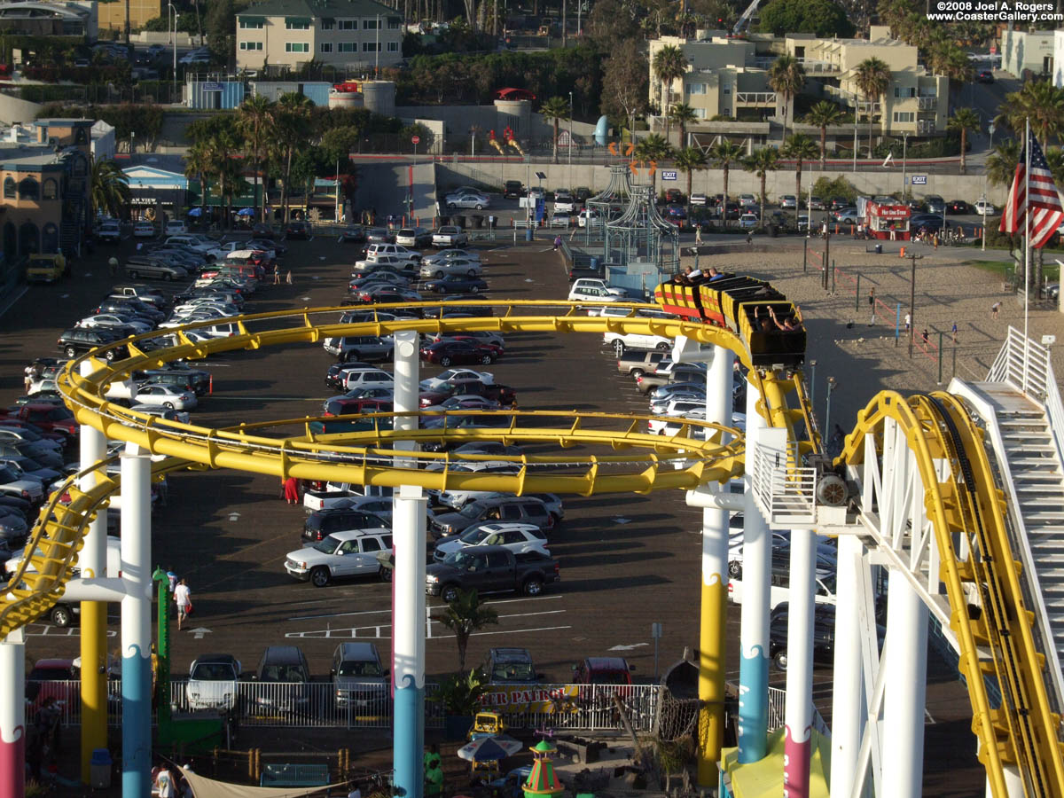 First hill and spirals on the Santa Monica coaster