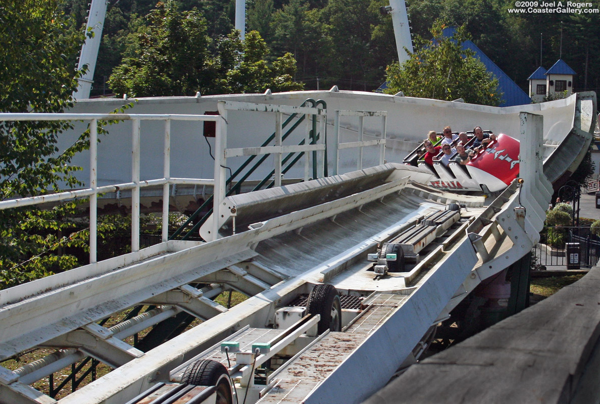 Apline Bobsled roller coaster going into a brake run
