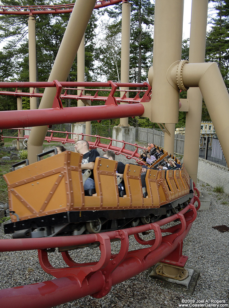 Safety devices on a modern roller coaster... locked on to the track