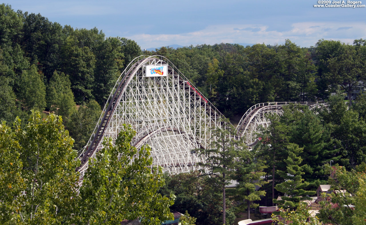 The great Comet roller coaster sitting in the woods