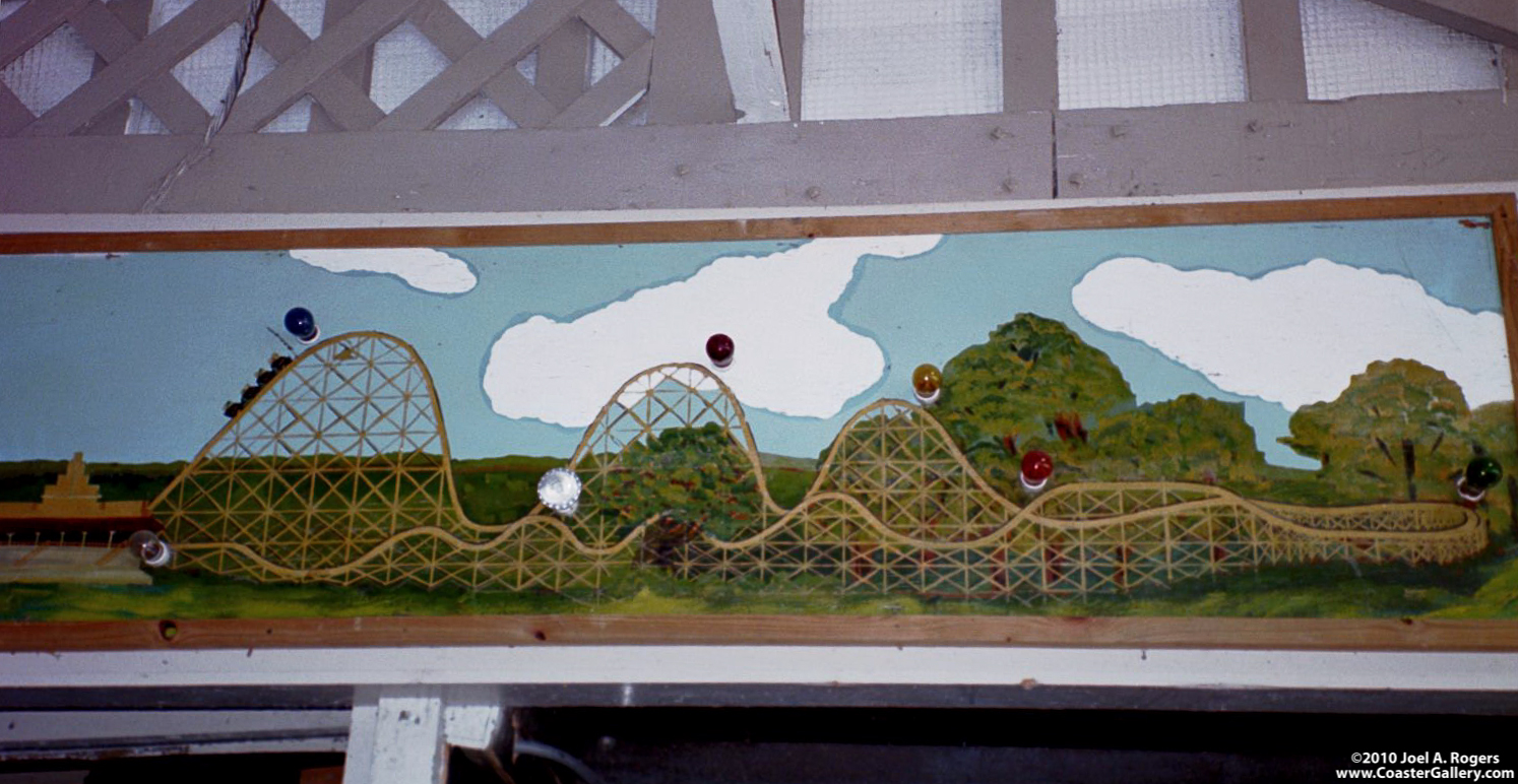 A painting of the Blue Streak roller coaster