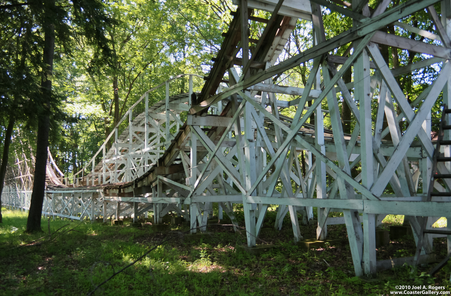 Wooden roller coaster painted blue