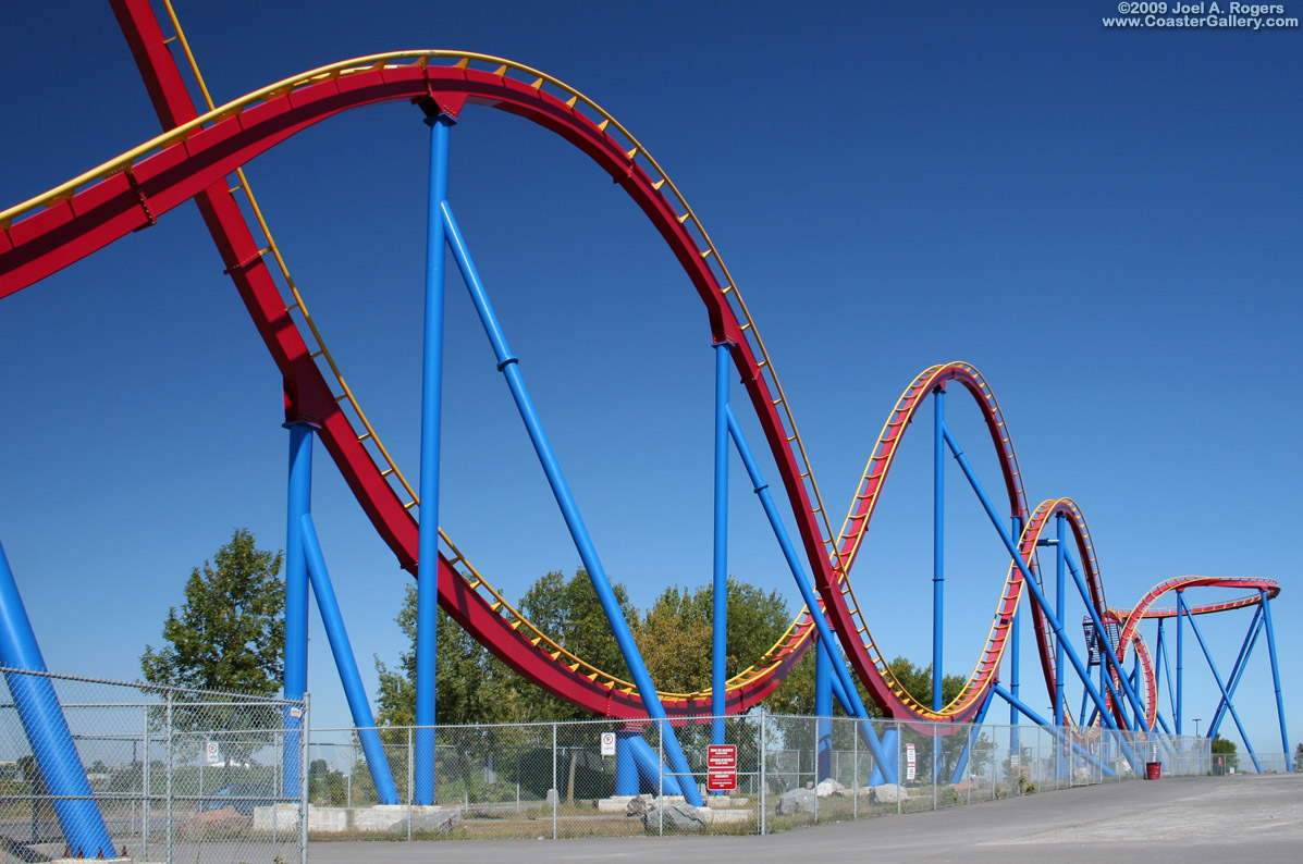 Goliath leaping over the parking lot of La Ronde