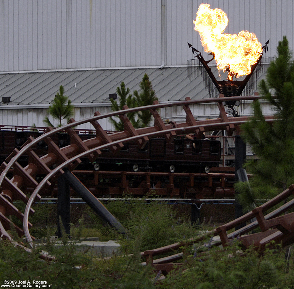 Train passing an explosion of real fire!