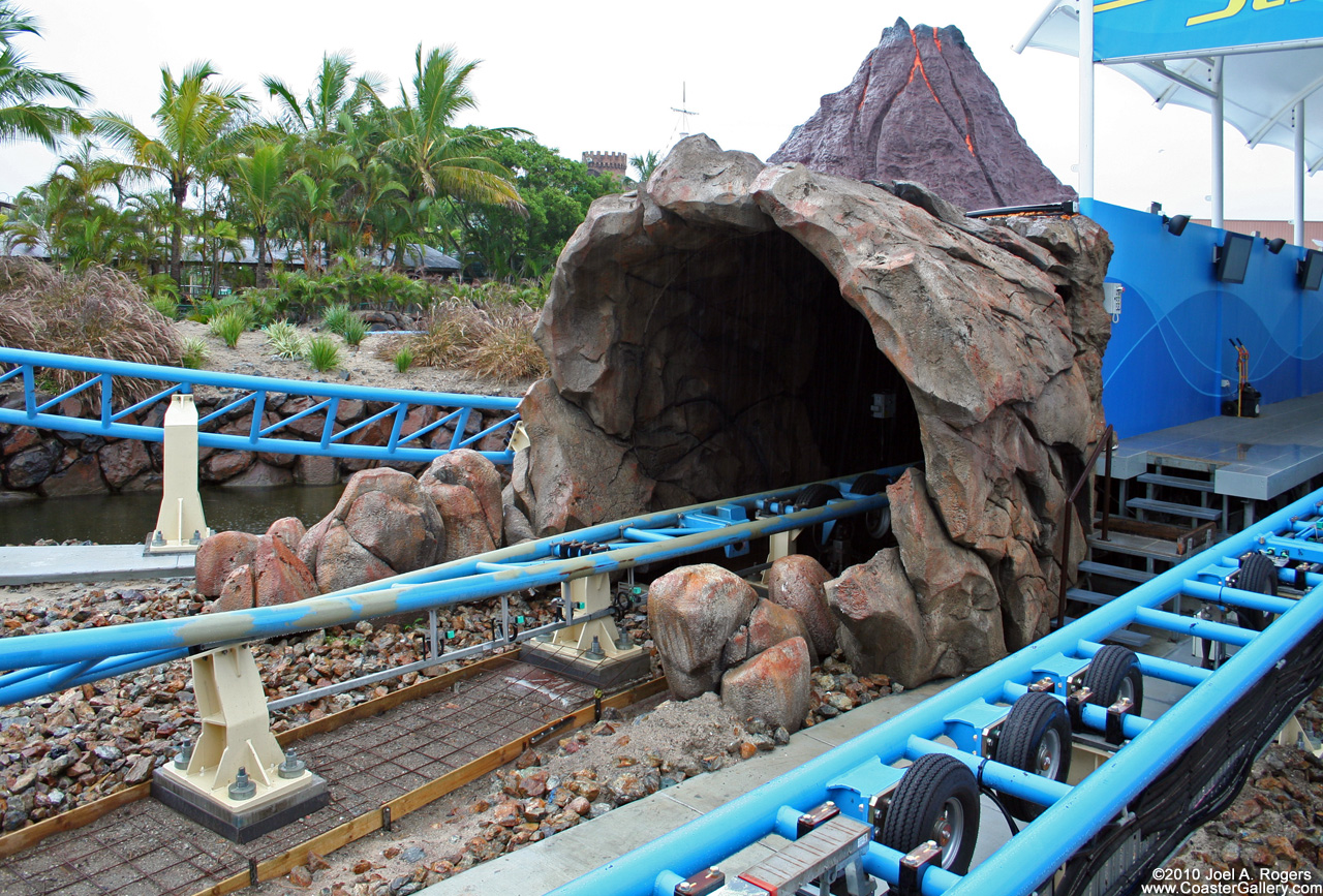 Two tire-lauches on a roller coaster with Jet Ski vehicles