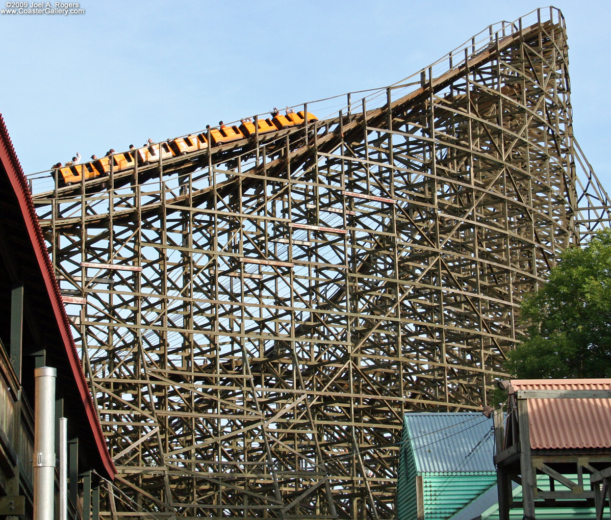 Two distinct roller coaster paths sitting next to one another