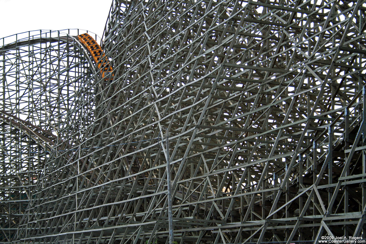 Wooden roller coaster supports