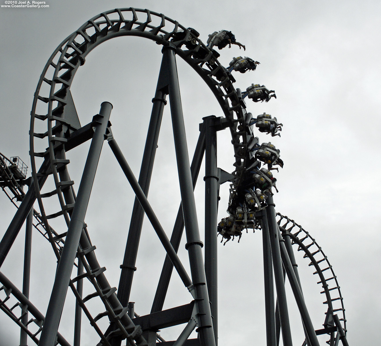 Lethal Weapon roller coaster going through a loop