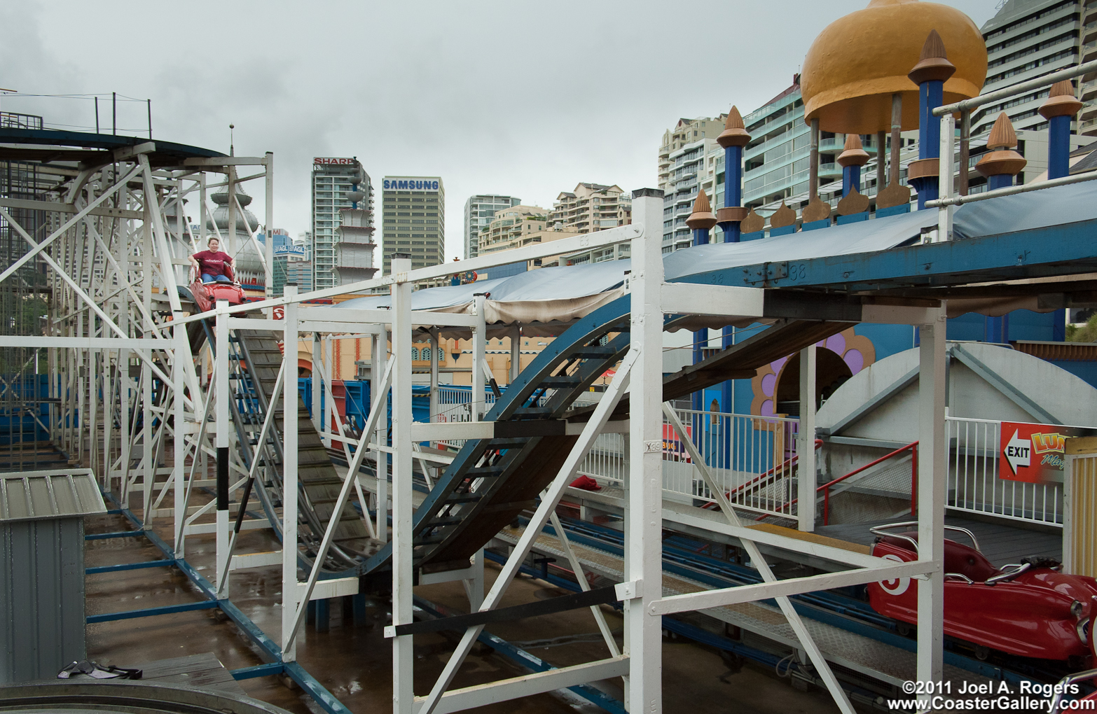 Wild Mouse roller coaster at Luna Park Sydney