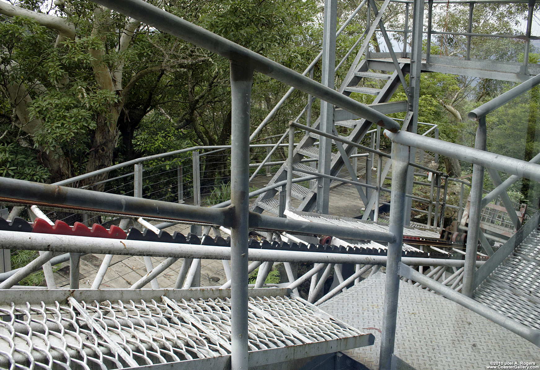 Close-up of a lift hill on a roller coaster