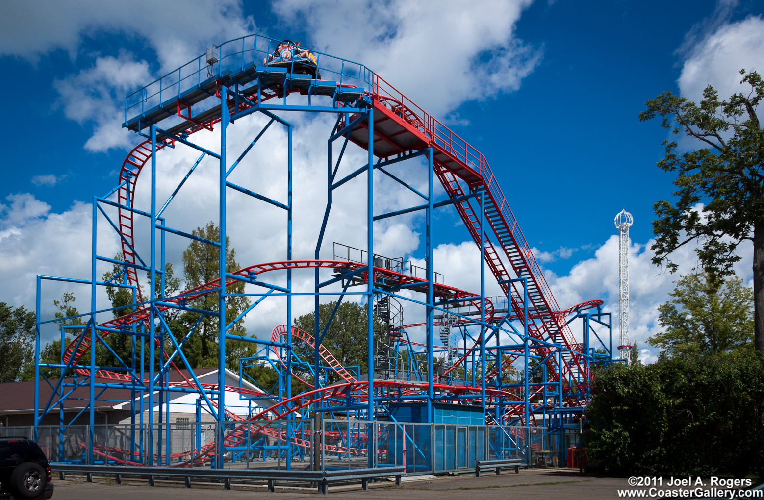 Blue and red roller coaster
