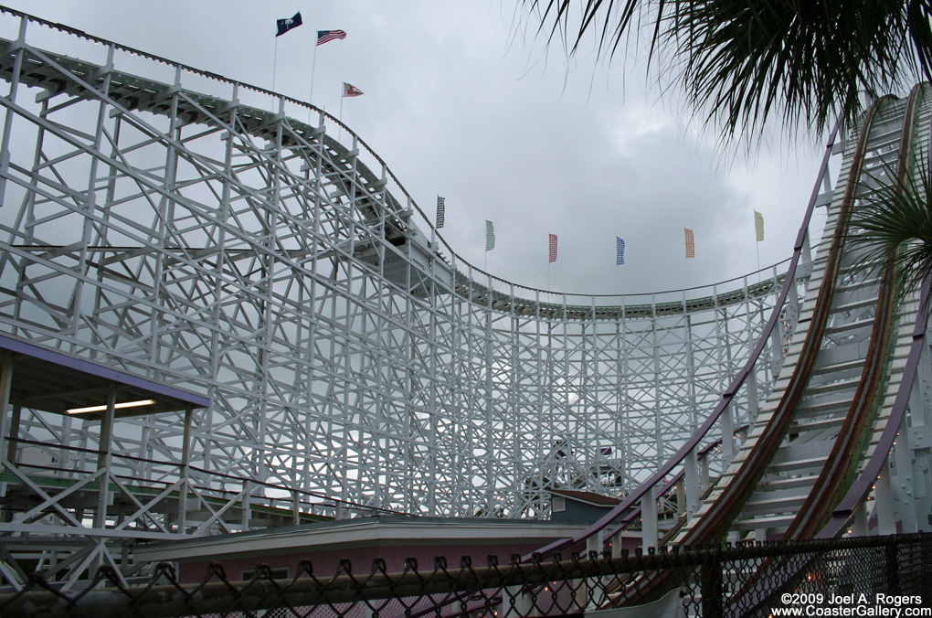 Roller coaster damaged by Hurricane Hugo in South Carolina