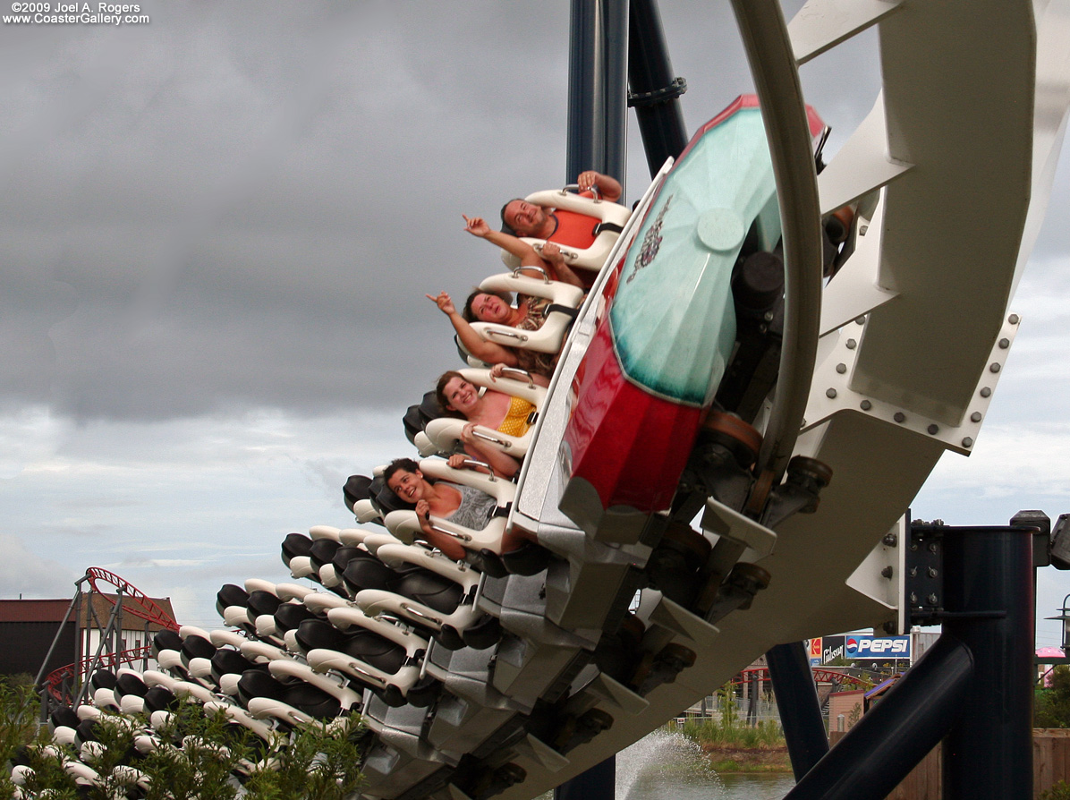 Close-up of a B&M sit-down roller coaster