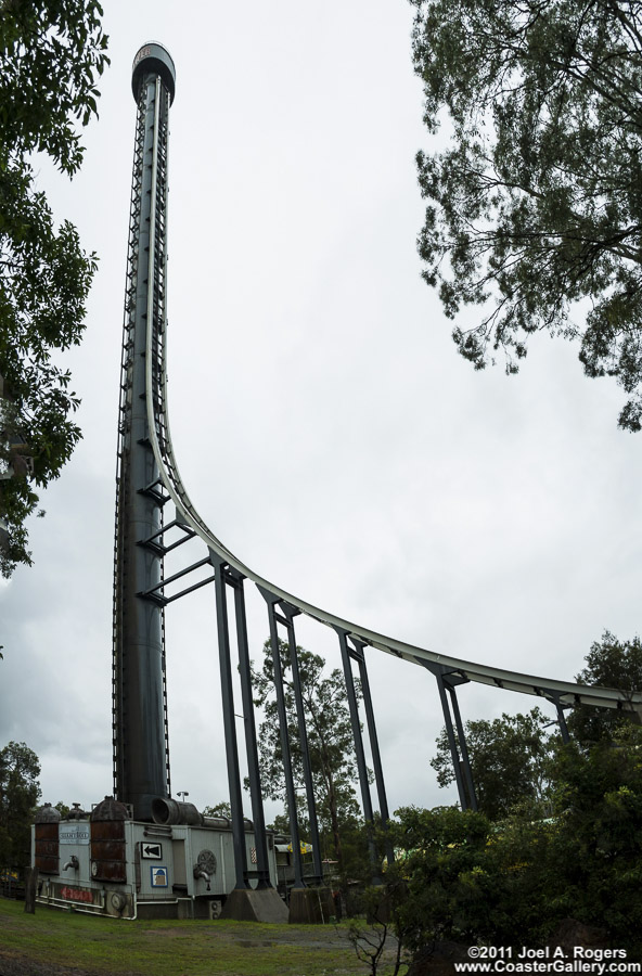 Tower of Terror roller coaster and drop ride combination at Dreamworld amusement park in Australia