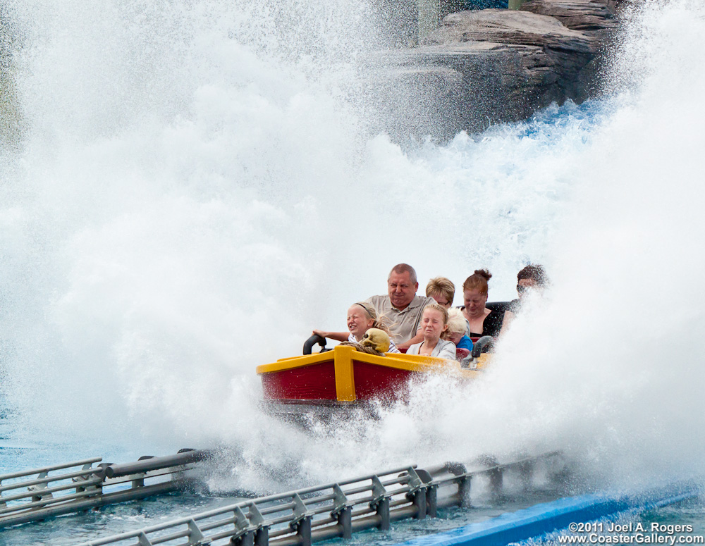 People getting drenched on a water roller coaster in Denmark