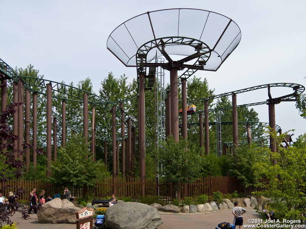 A net protecting guest from loose ojects falling from a roller coaster.