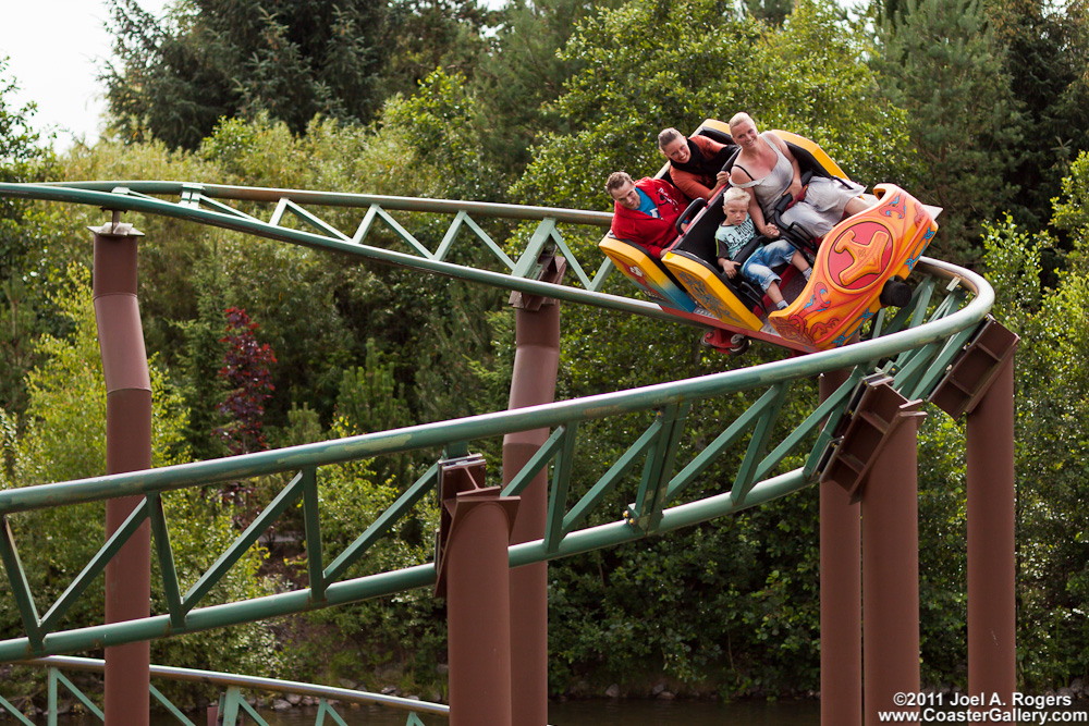 Close up picture of a four-passenger roller coaster car