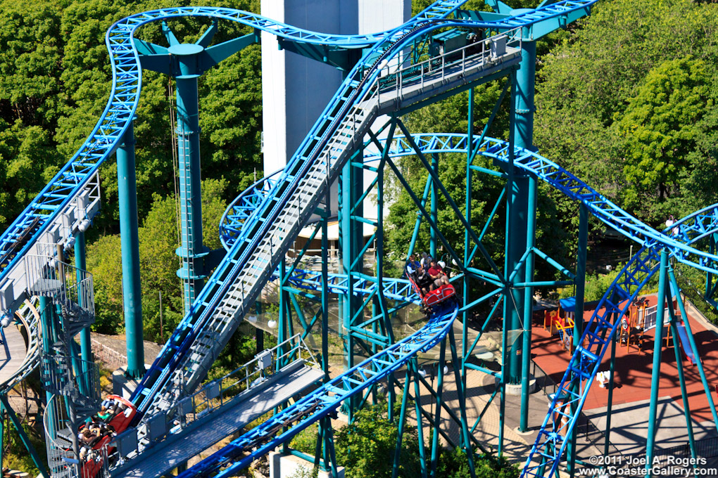 Looking down on a roller coaster