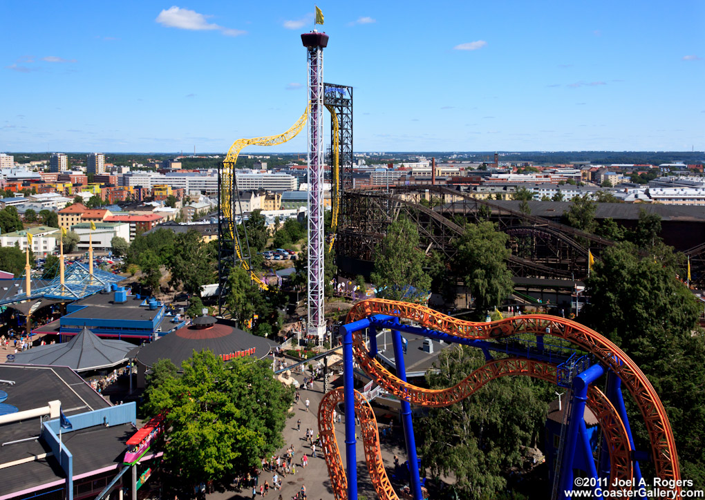 Aerial views of roller coasters