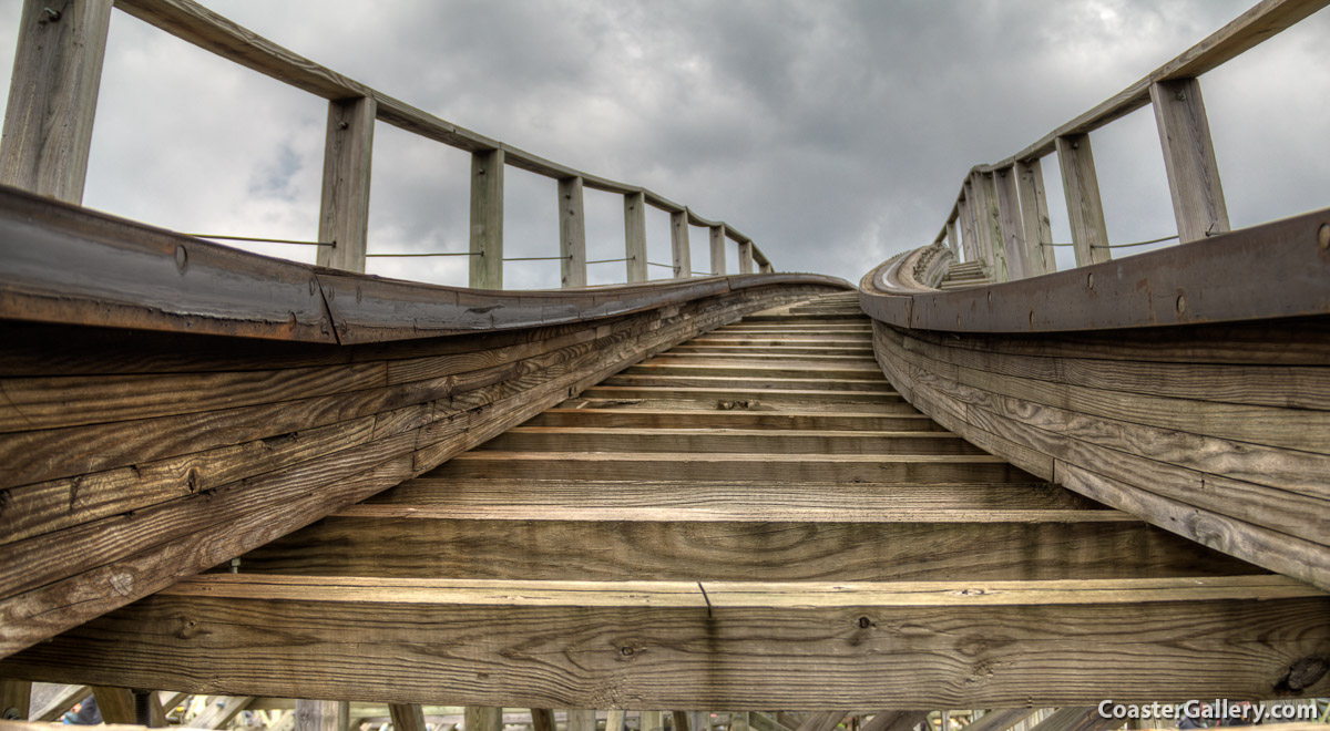 Dangerous roller coaster picture taken inside a wooden coaster's track