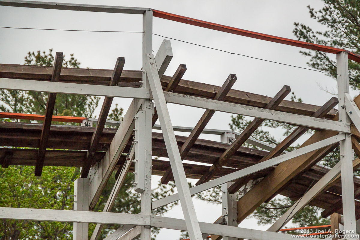 Doing maintenance on the wooden Yankee Cannonball roller coaster
