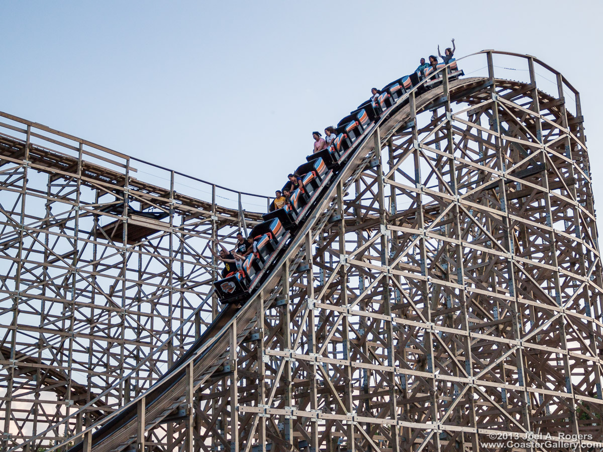First drop on the Zippin Pippin roller coaster at Bay Beach in Green Bay, WI